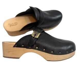 Dr. Scholl's 7 leather wooden platform slip on studded mule clogs 2941